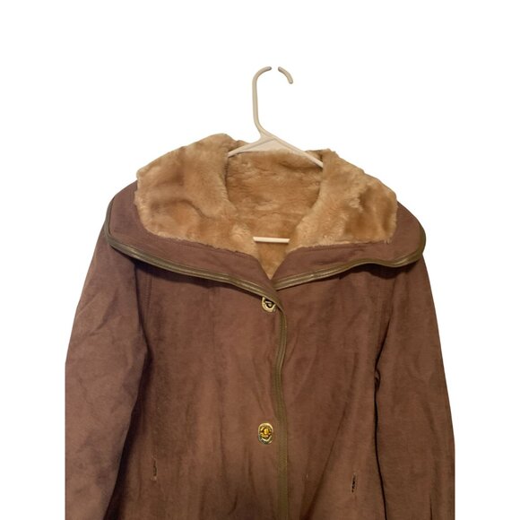 Vintage Country Blazer Womens Size Large Fur Lined Mid Length Suede Coat Jacket - Picture 2 of 3